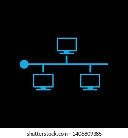 Blue thin line Internet connection with server - Ethernet - vector illustration