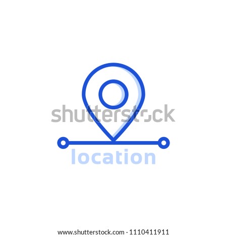 blue thin line location pin icon. flat modern linear geopin ui target logotype graphic art design isolated on white background. concept of geotag or geoloc search marker like find right place or route