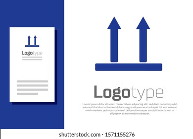 Blue This side up icon isolated on white background. Two arrows indicating top side of packaging. Cargo handled so these arrows always point up. Logo design template element. Vector Illustration
