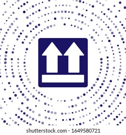 Blue This side up icon isolated on white background. Two arrows indicating top side of packaging. Cargo handled. Abstract circle random dots. Vector Illustration