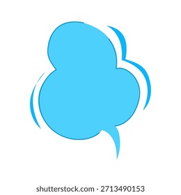 Blue thought bubble graphic element representing ideas, thinking, and communication, featuring a curved shape and a pointed tail on a white background