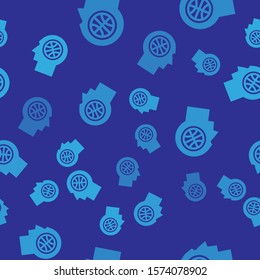 Blue Thoughts on a basketball icon isolated seamless pattern on blue background.  Vector Illustration