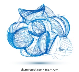 Blue threads balls vector abstract cloud isolated on white background