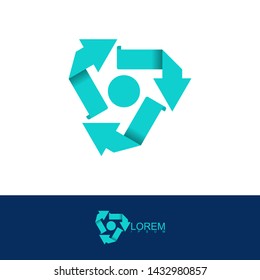Blue three arrow in 3d logo vector design
