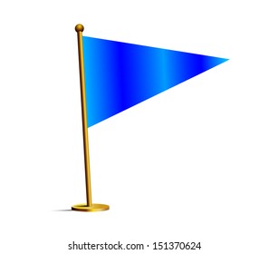Blue three cornered flag isolated on white background 