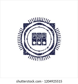 Blue three folders icon inside rubber stamp with grunge texture