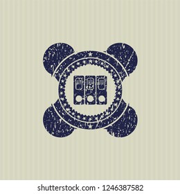 Blue three folders icon inside rubber seal