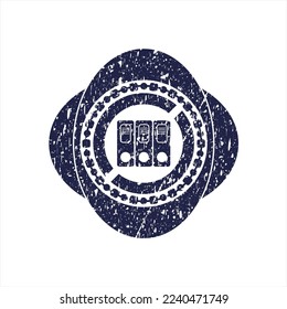Icono azul de tres carpetas dentro de la estampilla de goma de la angustia. 