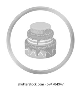 Blue three-ply cake icon in monochrome style isolated on white background. Cakes symbol stock vector illustration.