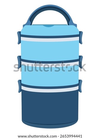 Blue three-tiered lunch box with handle
