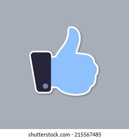 Blue thumb up icon, isolated on gray background. Vector illustration, eps 10.