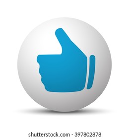 Blue Thumb Up icon on sphere on white background