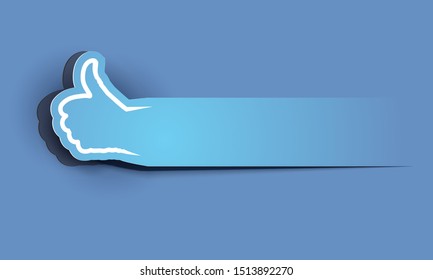 Blue thumb up symbol on 3D paper cut banner.