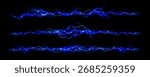 Blue thunder bolt electric waves with glowing energy streams for game effects or sci fi design. Horizontal lightning strikes and plasma discharge patterns. Dynamic power visualization assets.