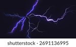 Blue thunder bolt light and electric energy discharge in form of circle on black background. Realistic 3d vector illustration round frame from storm lightning power effect.