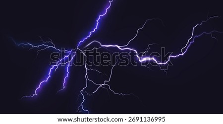 Blue thunder bolt light and electric energy discharge in form of circle on black background. Realistic 3d vector illustration round frame from storm lightning power effect.