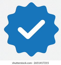 Blue tick check icon transparent png. social media verified badge vector sign.