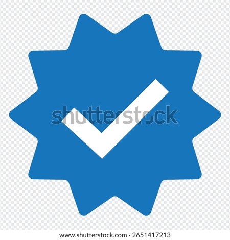 Blue tick check icon transparent png. social media verified badge vector sign.