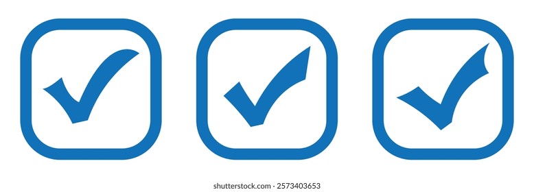 Blue tick icon. Blue check mark icon set isolated on white background. Check symbol modern, simple, vector, icon for website design, mobile app and UI. Vector Illustration. EPS 10