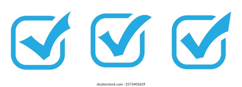 Blue tick icon. Blue check mark icon set isolated on white background. Check symbol modern, simple, vector, icon for website design, mobile app and UI. Vector Illustration. EPS 10