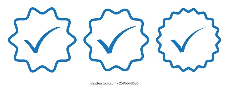 Blue tick icon. Blue check mark icon set isolated on white background. Check symbol modern, simple, vector, icon for website design, mobile app and UI. Vector Illustration. EPS 10

