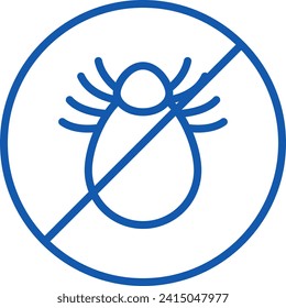 Blue tick icon denying insect. Pest control symbol with prohibition sign. Bug prevention and protection vector illustration.