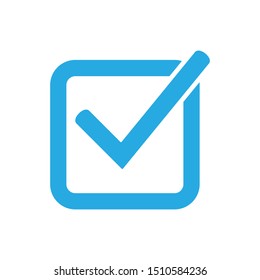 Blue tick icon vector symbol, checkmark isolated on white background, checked icon or correct choice sign, check mark