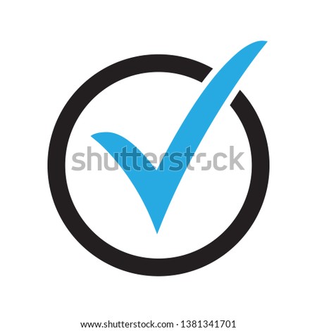 Blue tick icon vector symbol, checkmark isolated on white background, checked icon or correct choice sign, check mark or checkbox pictogram