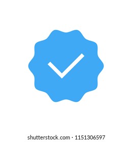 Icono de marca azul.Icono de verificación.Fondo azul.