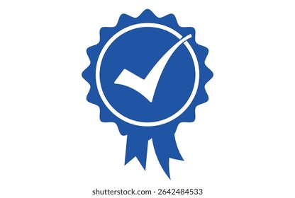 Blue Tick Mark Approved certificate Vector art icon isolated on white background