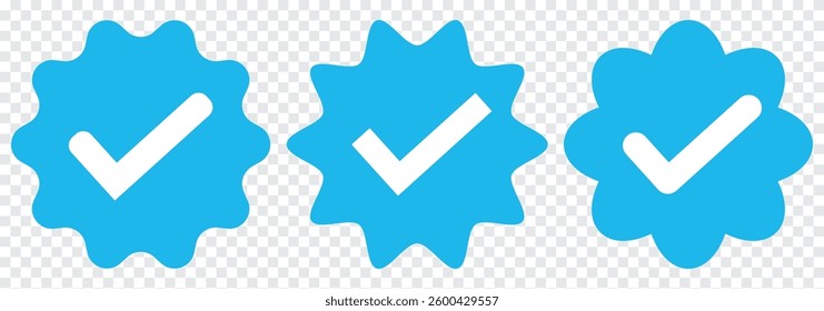 Blue Tick Mark Icon. Account verification icon collection. Verified badge icon set. Social media account verification icons. Check mark icons. Blue Tick Mark vector icons.