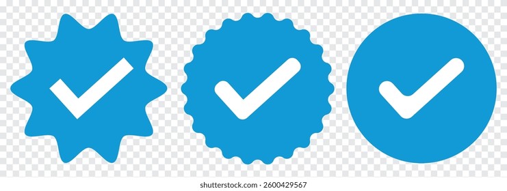 Blue Tick Mark Icon. Account verification icon collection. Verified badge icon set. Social media account verification icons. Check mark icons. Blue Tick Mark vector icons.