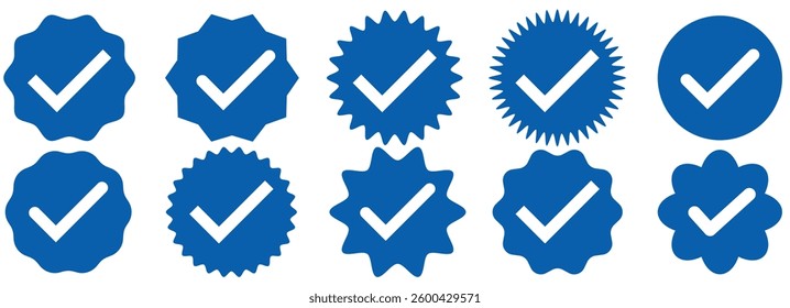 Blue Tick Mark Icon. Account verification icon collection. Verified badge icon set. Social media account verification icons. Check mark icons. Blue Tick Mark vector icons.