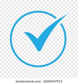 Blue Tick mark icon. Approved, verified and protected icons. Guarantee, approval, acceptance and quality vector badges. Isolated vector.