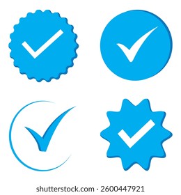 Blue Tick mark icon. Approved, verified and protected icons. Guarantee, approval, acceptance and quality vector badges. Isolated vector.
