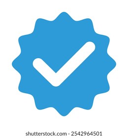 Icono de marca de verificación azul, insignia verificada de redes sociales, símbolo de perfil aprobado, signo de marca de verificación, Casilla de verificación aceptable para la Cuenta oficial de redes sociales, Ilustración vectorial de símbolo de marca de verificación.