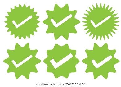 Blue Tick mark icon. Verified profile badge set. Blue and Green check mark icon. Social media account verification icons. Approved check mark with tick symbol.  EPS 10