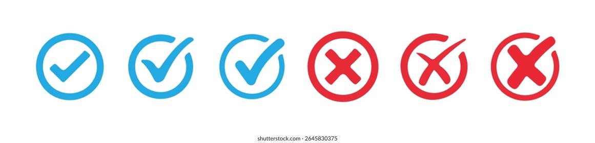 Blue tick and red cross checkmarks. Right or wrong icons. Checkmark and x mark icon. Vector illustration eps 10 