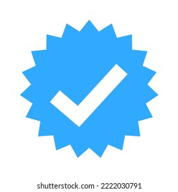 Blue tick - symbol of certification and verification on social media and social network. Verified and certified official account and profile. Symbol, sign and icon as isolated vector illustration.