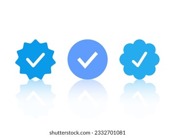 Blue tick verified badge icon vector. Social media official account symbol