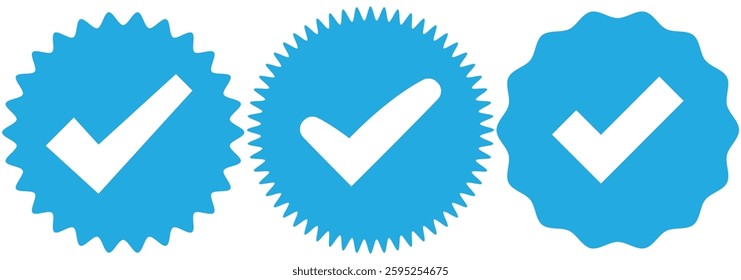Blue tick verified badge icon vector. Social media official account tick symbol . 1176