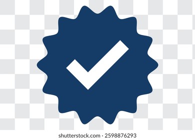 Blue tick verified badge icon vector. Social media official account tick symbol on transparent background