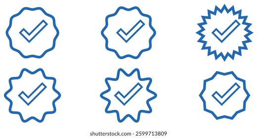 Blue tick verified badge icon vector. Social media official account tick symbol on transparent background