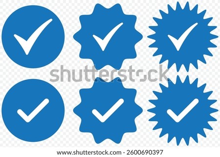 Blue tick verified badge icon vector. Social media official account symbol. Blue Verified Badge Icon Vector. Tick, Check Mark Next to Social Media Profile Picture  EPS 10.