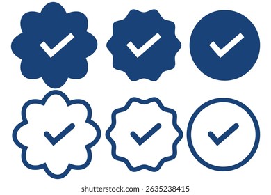 Blaue Häkchen verifiziert Symbol Vektorsatz . Offizielle Account-Symbolgruppe in sozialen Medien. Entwurf EPS 10 