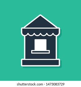 Blue Ticket box office icon isolated on green background. Ticket booth for the sale of tickets for attractions and sports.  Vector Illustration