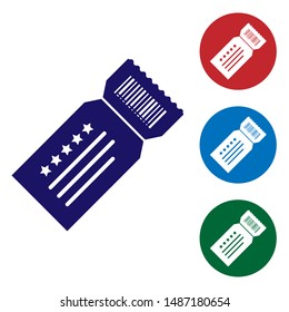 Blue Ticket icon isolated on white background. Set color icons in circle buttons. Vector Illustration