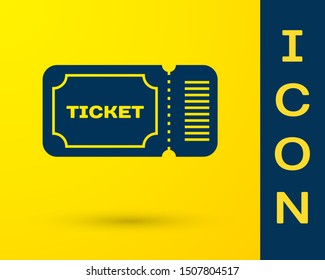 Blue Ticket icon isolated on yellow background.  Vector Illustration