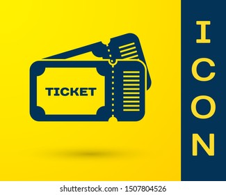 Blue Ticket icon isolated on yellow background.  Vector Illustration