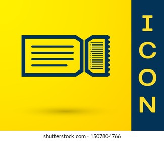 Blue Ticket icon isolated on yellow background.  Vector Illustration
